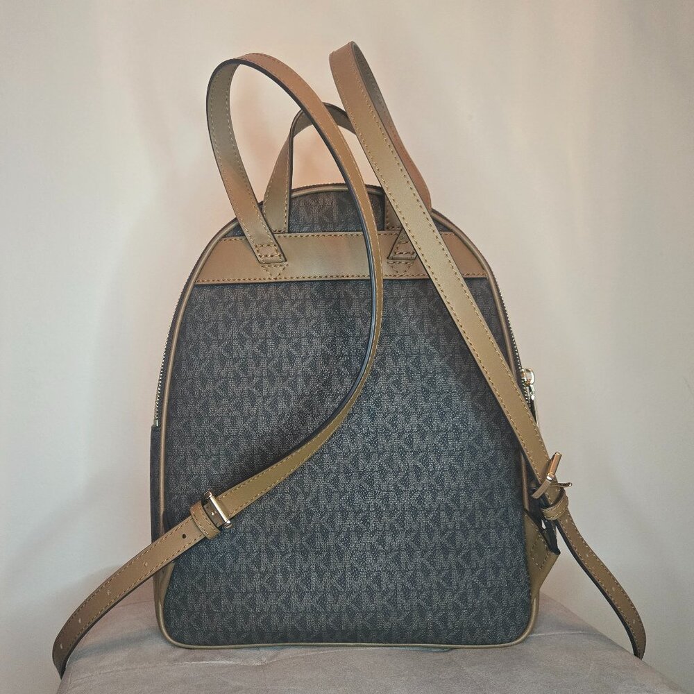Michael Kors Brooklyn Medium Logo Backpack Purse Brown MK Monogram Leather - Picture 4 of 9